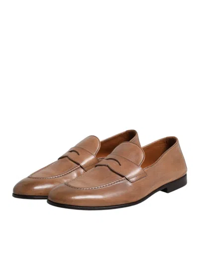 Brunello Cucinelli Brown Leather Loafer Dress Formal Shoes In Brown