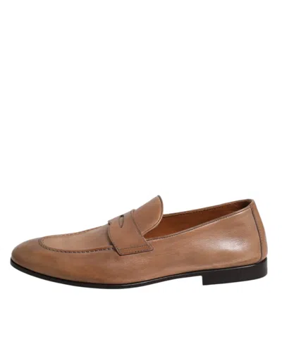 Brunello Cucinelli Brown Leather Loafer Dress Formal Shoes In Brown