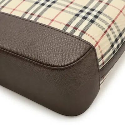 Pre-owned Burberry Beige Black Bordeaux Dark Brown Canvas Leather Shoulder Bag Tote Bag ()
