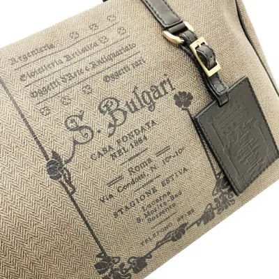 Pre-owned Bvlgari Collezione Black Brown Coated Canvas Leather Handbag Tote Bag () In Multi