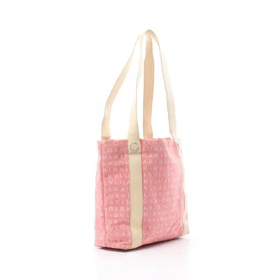 Pre-owned Bvlgari Ivory Pink Canvas Leather Tote Bag ()