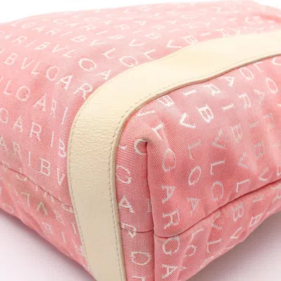 Pre-owned Bvlgari Ivory Pink Canvas Leather Tote Bag ()