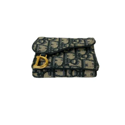 Pre-owned Dior Christian  Navy Canvas Leather Wallet (tri-fold) () In Blue