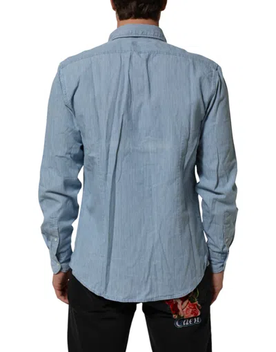Deperlu Blue Denim Regular Fit Collared Long Sleeve Men Shirt In Black