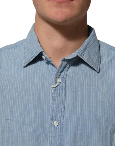 Deperlu Blue Denim Regular Fit Collared Long Sleeve Men Shirt In Black