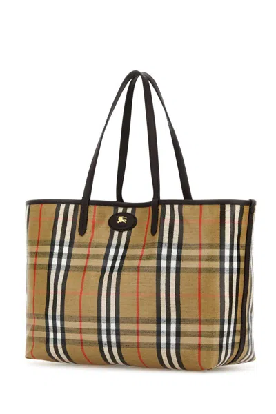 Burberry Tote Highlands M Camel Cuadros In Multi
