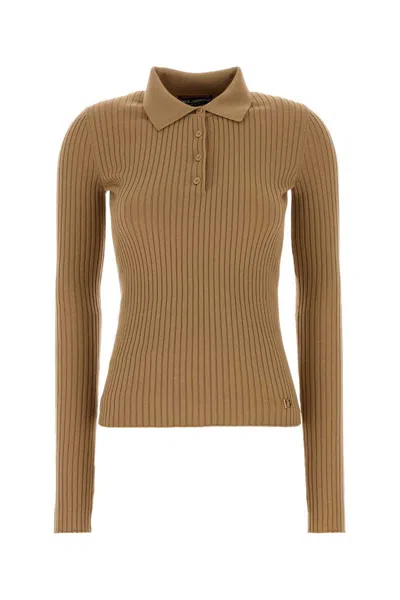 Dolce & Gabbana Stretch Wool Blend Polo Shirt With Collar In Brown
