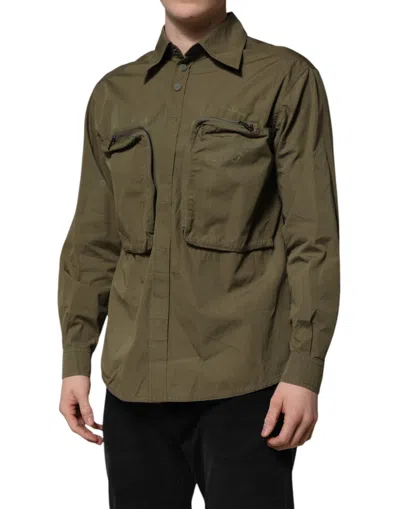 Pre-owned Dolce & Gabbana Army Green Button Down Long Sleeves Men's Shirt ()
