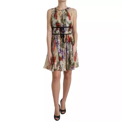 Pre-owned Dolce & Gabbana Beige Floral Sleeveless A-line Mini Women's Dress () In Sand