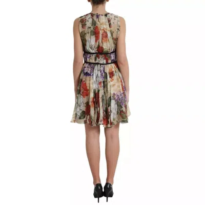 Pre-owned Dolce & Gabbana Beige Floral Sleeveless A-line Mini Women's Dress () In Sand