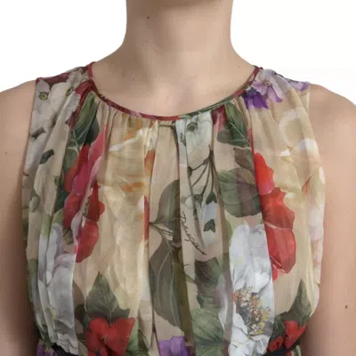 Pre-owned Dolce & Gabbana Beige Floral Sleeveless A-line Mini Women's Dress () In Sand