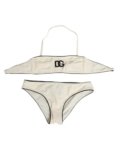 Pre-owned Dolce & Gabbana Beige Logo Swimsuit 2 Piece Top Bottom Women's Swimwear () In Sand