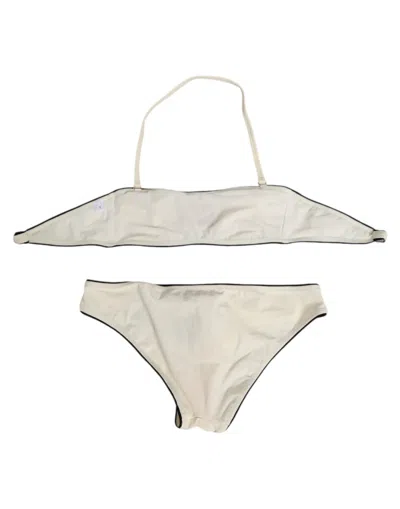 Pre-owned Dolce & Gabbana Beige Logo Swimsuit 2 Piece Top Bottom Women's Swimwear () In Sand