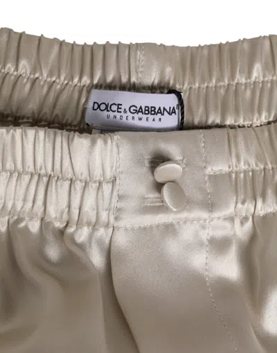 Dolce & Gabbana Beige Silk Satin Elastic Men Boxer Short Swimwear In Silver