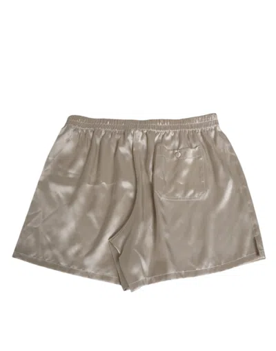 Dolce & Gabbana Beige Silk Satin Elastic Men Boxer Short Swimwear In Silver