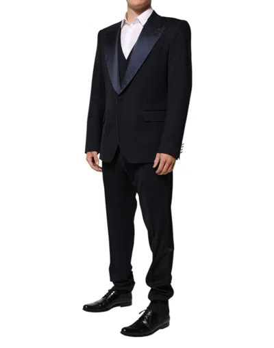 Pre-owned Dolce & Gabbana Black 3 Piece Wool Silk Blend Suit Men's Sicilia ()