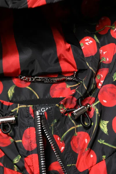 Dolce & Gabbana Black Cherry Print Hooded Windbreaker Jacket In Multi