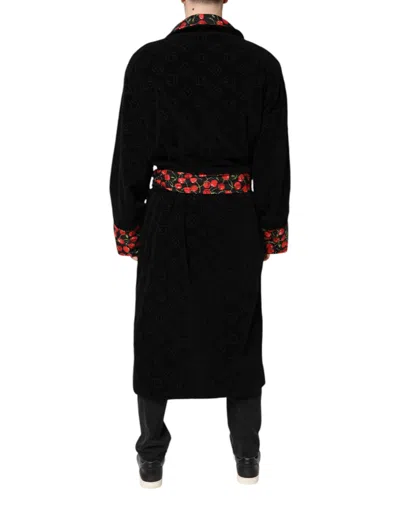 Dolce & Gabbana Black Cherry Print Wrap Robe Men Coat Men's Jacket In Black