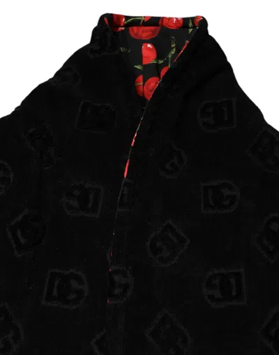 Dolce & Gabbana Black Cherry Print Wrap Robe Men Coat Men's Jacket In Black