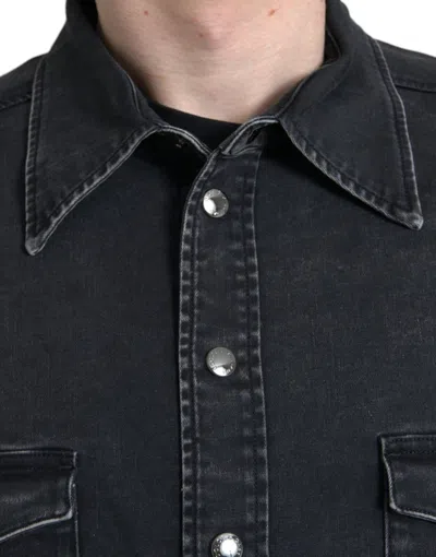 Dolce & Gabbana Black Cotton Long Sleeve Denim Casual Shirt In Black