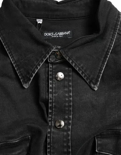 Dolce & Gabbana Black Cotton Long Sleeve Denim Casual Shirt In Black