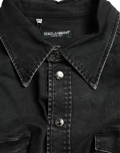 Dolce & Gabbana Black Cotton Long Sleeve Denim Casual Shirt In Black