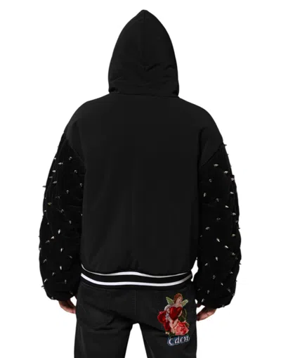 Pre-owned Dolce & Gabbana Black Cotton Quilted Studded Sleeve Hoodie Men's Jacket ()