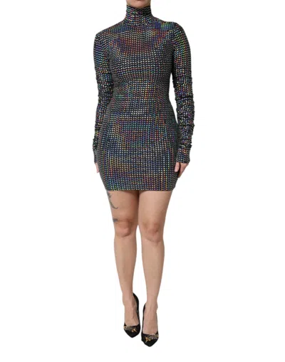 Pre-owned Dolce & Gabbana Black Embellished Nylon Bodycon Mini Women's Dress ()