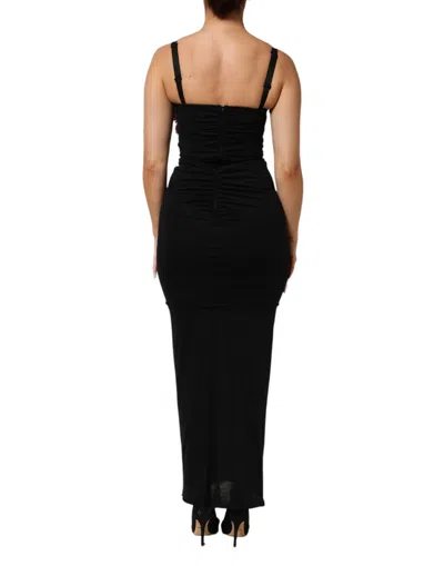 Dolce & Gabbana Black Flower Applqies Bodycon Sheath Dress In Black