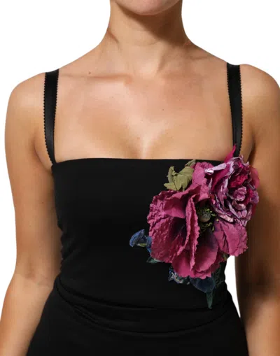 Dolce & Gabbana Black Flower Applqies Bodycon Sheath Dress In Black