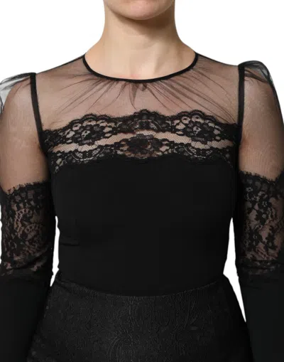 Pre-owned Dolce & Gabbana Black Lace Trim Nylon Tulle Sheath Midi Women's Dress ()