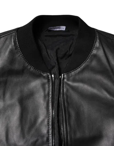 Pre-owned Dolce & Gabbana Black Lambskin Leather Full Zip Biker Men's Jacket ()