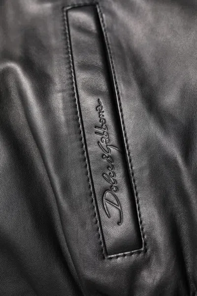 Pre-owned Dolce & Gabbana Black Lambskin Leather Full Zip Biker Men's Jacket ()