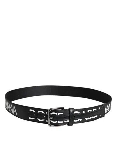 Dolce & Gabbana Black Leather Classic Metal Logo Buckle Belt In Black