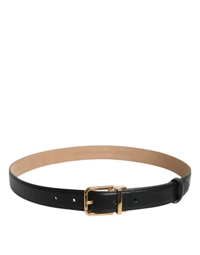 Dolce & Gabbana Black Leather Logo Metal Waist Buckle Women's Belt In Black