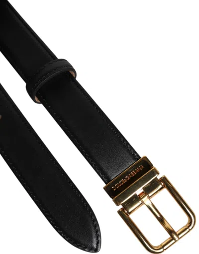 Dolce & Gabbana Black Leather Logo Metal Waist Buckle Women's Belt In Black