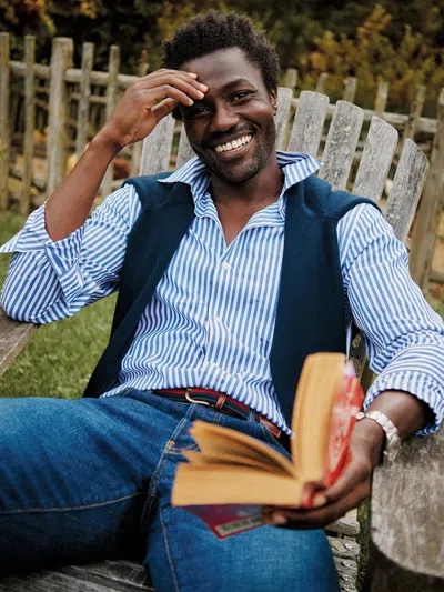 J.mclaughlin Men's Collis Classic Fit Shirt In Bengal Stripe Royal Blue/white