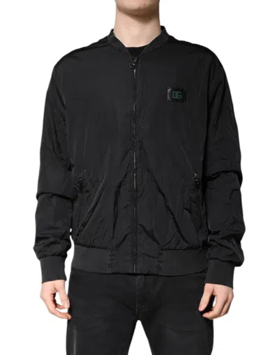 Pre-owned Dolce & Gabbana Black Nylon Logo Full Zip Bomber Men's Jacket ()