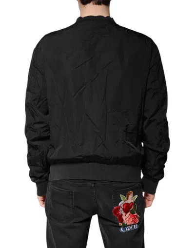 Pre-owned Dolce & Gabbana Black Nylon Logo Full Zip Bomber Men's Jacket ()
