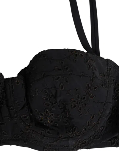 Dolce & Gabbana Black Polyester Embroidered Underwire Bra Underwear In Black