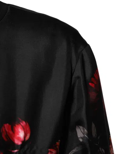 Pre-owned Dolce & Gabbana Black Red Floral Silk Bomber Blouson Men's Jacket () In Multi