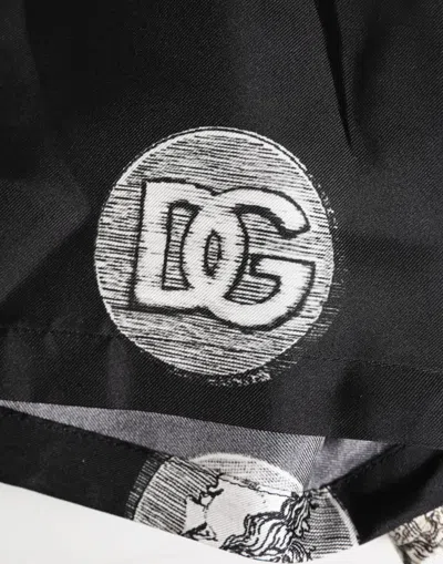 Dolce & Gabbana Black Silk Ancient Coin Print Boxer Short Swimwear In Black