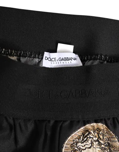 Dolce & Gabbana Black Silk Ancient Coin Print Boxer Short Swimwear In Black