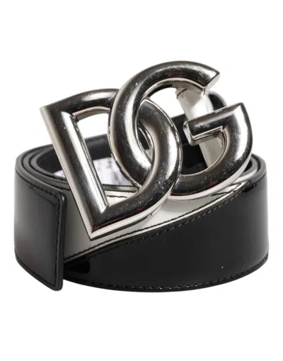 Pre-owned Dolce & Gabbana Black White Leather Dg Metal Buckle Women's Belt () In Multi