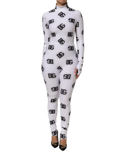 Pre-owned Dolce & Gabbana Black White Logo Monogram Long Sleeves Jumpsuit Women's Dress () In Multi
