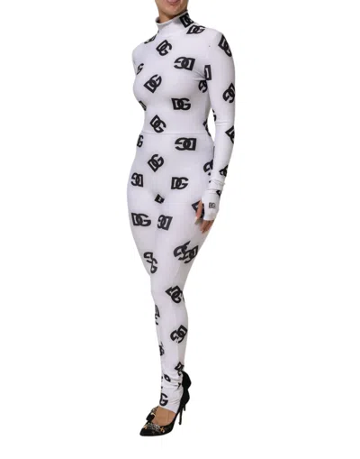 Pre-owned Dolce & Gabbana Black White Logo Monogram Long Sleeves Jumpsuit Women's Dress () In Multi