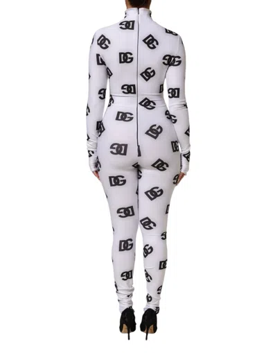 Pre-owned Dolce & Gabbana Black White Logo Monogram Long Sleeves Jumpsuit Women's Dress () In Multi