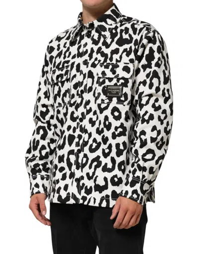Pre-owned Dolce & Gabbana Black White Leopard Denim Blouson Men's Sweater () In Multi