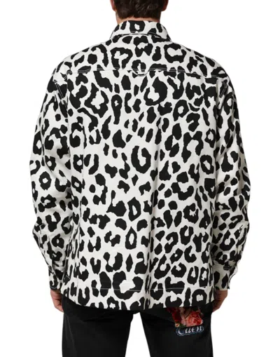 Pre-owned Dolce & Gabbana Black White Leopard Denim Blouson Men's Sweater () In Multi