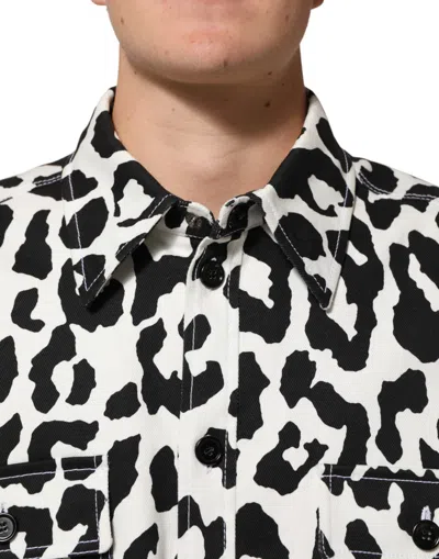 Pre-owned Dolce & Gabbana Black White Leopard Denim Blouson Men's Sweater () In Multi